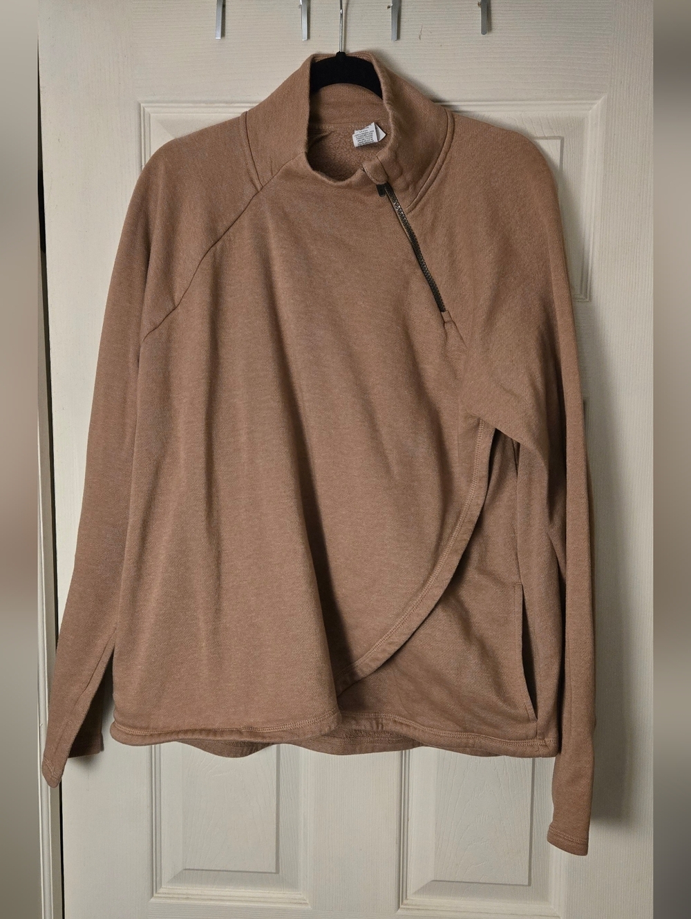 RBX Women's Tan Asymmetric Zip Pullover Sweater